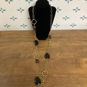5/$15 NWT Lia Sophia Long Goldtone & Brown Statement Necklace